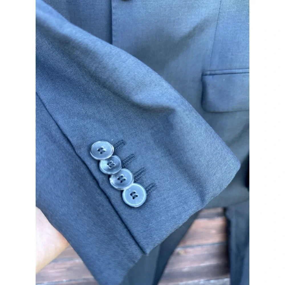 Mens‎ 40 R Hugo Boss Solid Black Modern Fit 100 % Wool Suit
